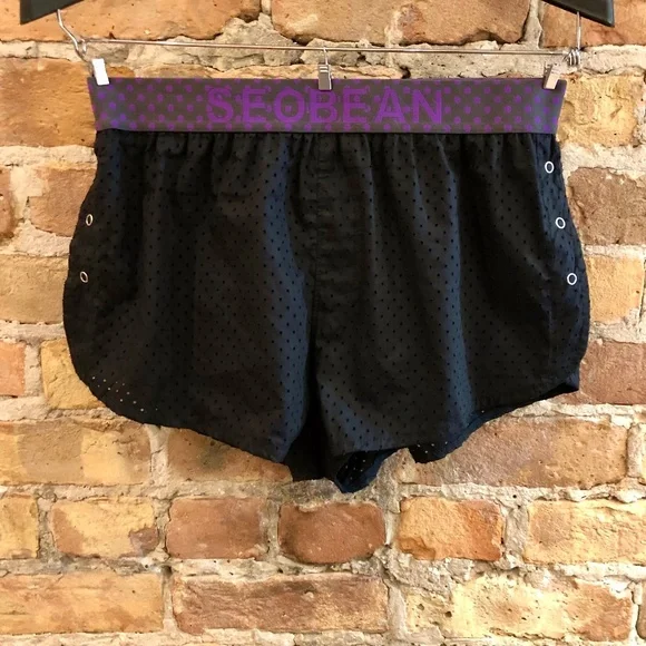 SEOBEAN MENS BLACK MESH SHORTS SIDE SPLITS WITH SNAPS ATHLETIC BEACH TRUNKS - Picture 2 of 14